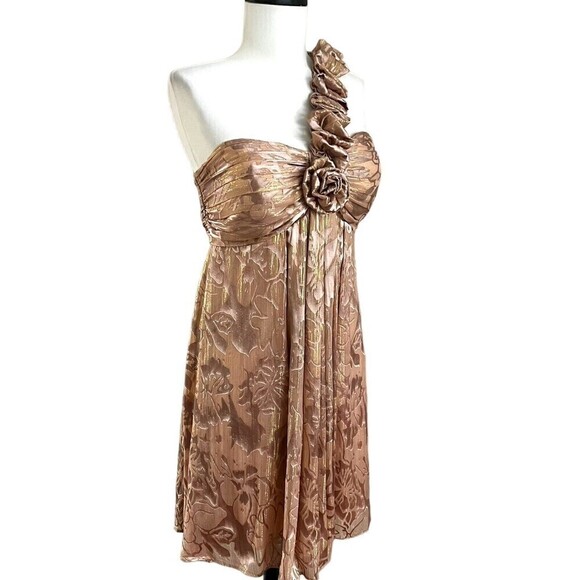 Betsy & Adam Y2K Gold Babydoll Mini Dress 10 Ruffled Fairycore New Years Party - Picture 3 of 13